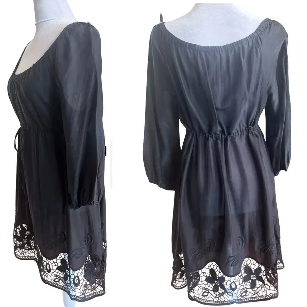Diane Von Furstenberg Sheer Black Lace Beach cover cotton silk Medium 6 DVF